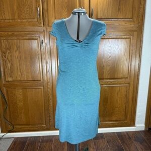Toad&Co Teal V-Neck Ruched Midi Dress Small